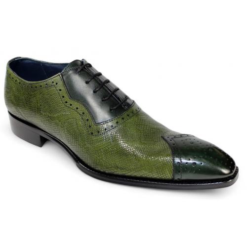 Duca Di Matiste "Marino" Green/Olive Genuine Italian Calf Leather Snake Print Dress Shoes.